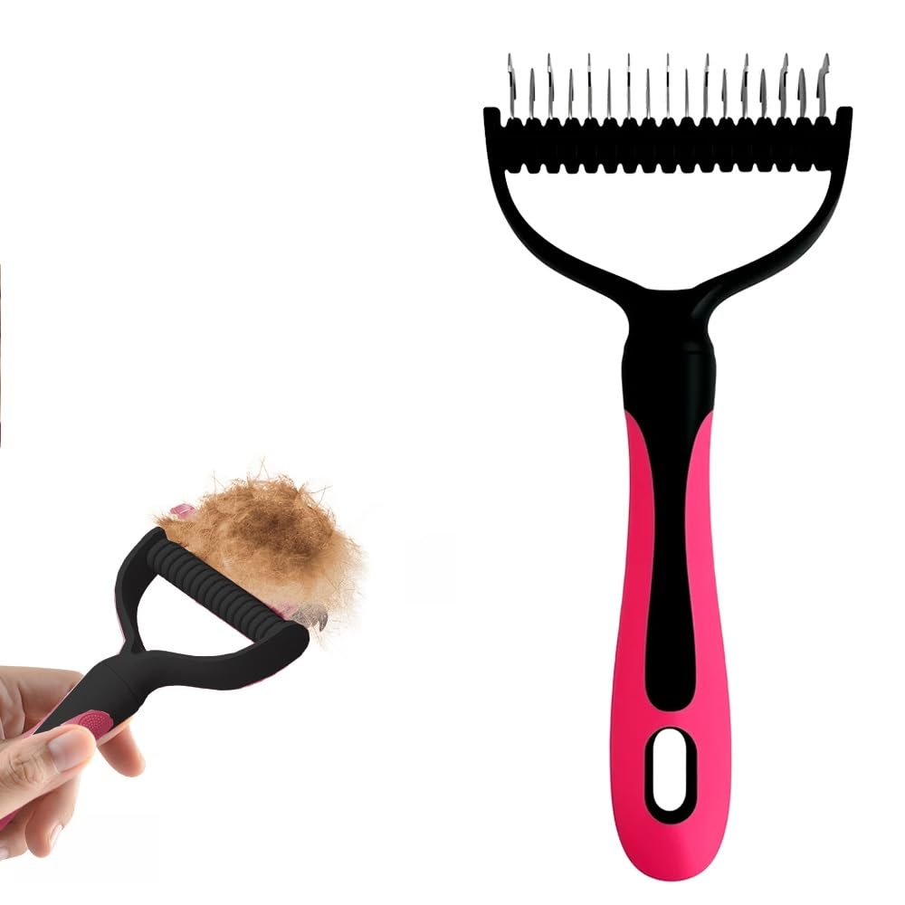 Double-Sided Pet Grooming Brush, Undercoat Rake Deshedding Brush for Dogs and Cats,Extra Wide 17 Teeth Dog Detangler Comb,Pet Pro Grooming Tool For Long hair & Thick Coats (blue)