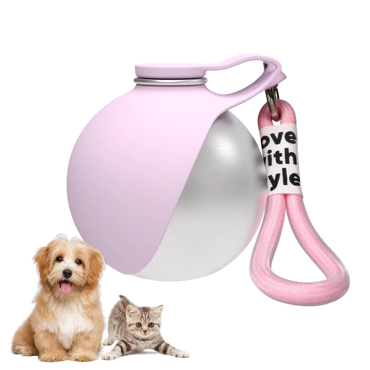 2in1 Portable Dog Water Bottle Portable,10oz Stainless Steel Leak Proof Pet Water Bottle Portable Dog Water Bottle Silicone Bowl,Outdoor Travel Water Bottle for Dogs Walking Hiking Camping, Pink