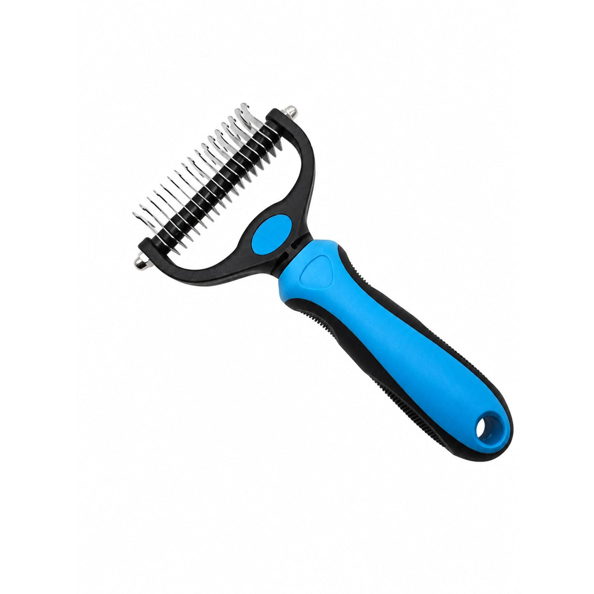 2-in-1 Undercoat Rake for Dogs & Cats, Double-Sided 9/17 Teeth Dematting Comb and Deshedding Brush for Long, Thick, Curly & Double Coats, Removes Loose Fur, Mats and Tangles(Blue-L)