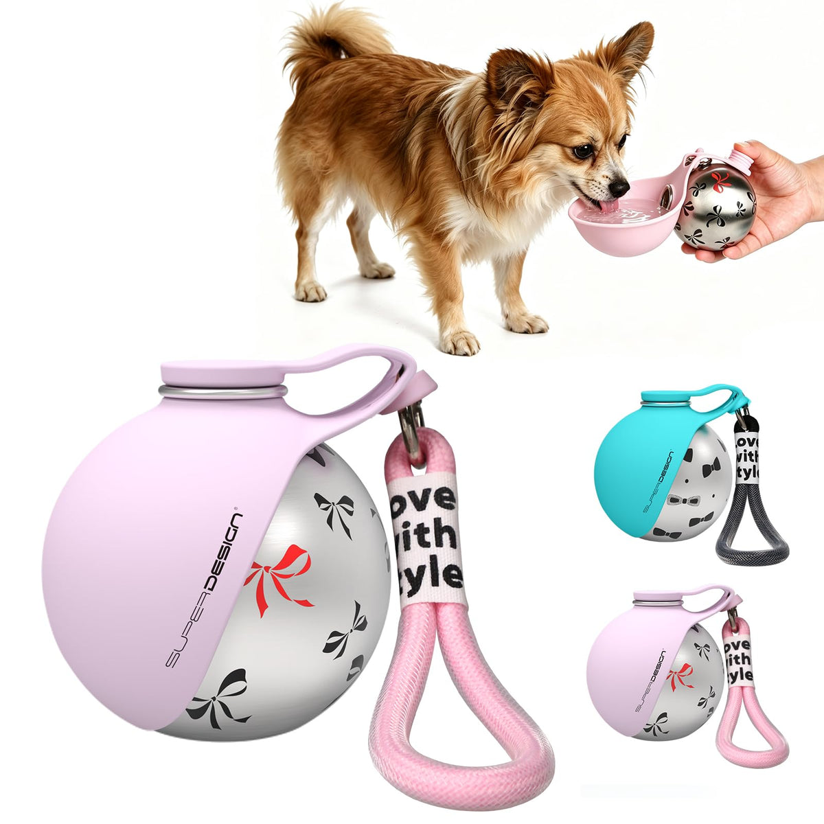 2-in-1 Portable Dog Water Bottle for Small Dogs - Leak-Proof & Compact Dog Travel Water Bottle -Stainless Steel Bottle & Silicone Bowl - Ideal for Walking, Hiking & Travels (10 fl oz, Pink)