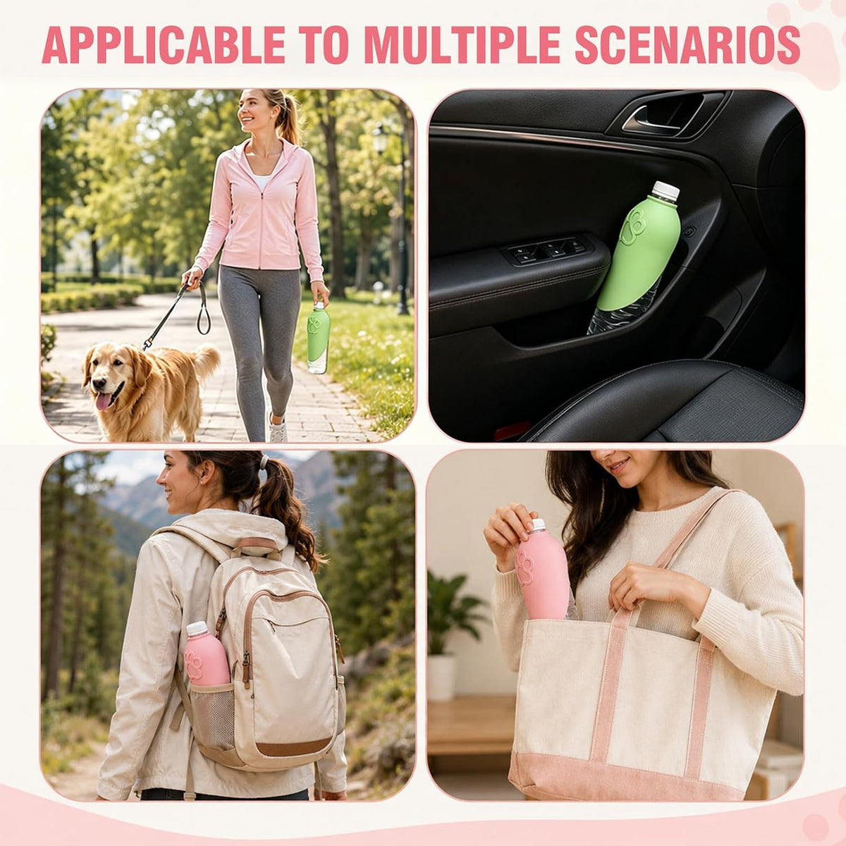 Portable Dog Water Bottle Attachment, Slip-On Pet Water Bowl,Dog Water Bottle for Standard Water Bottles Easy to Install,Leak Proof Outdoor,Pet Water Feeder Bowl
