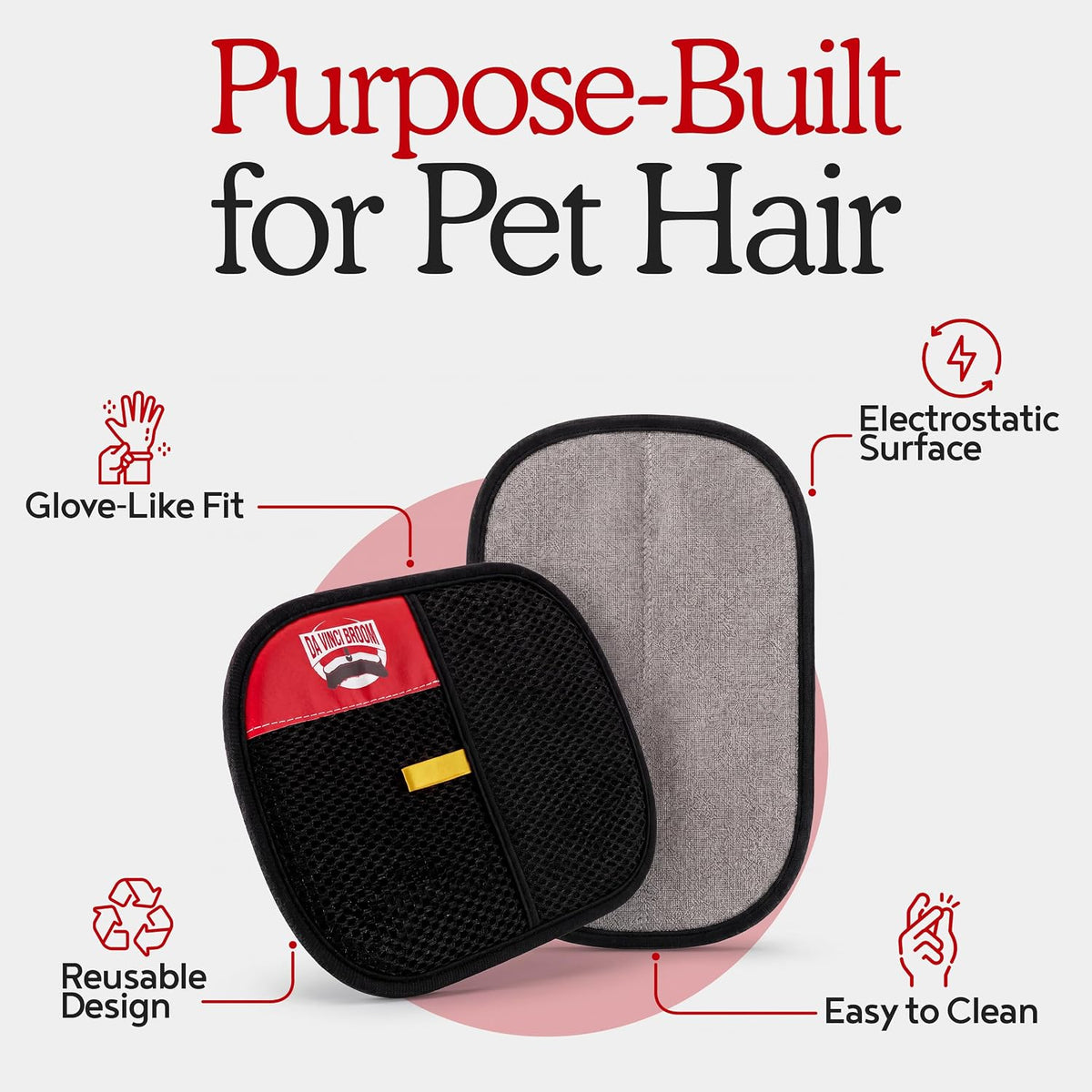 Da Vinci Pet Hair Removal Gloves, Reusable Electrostatic Mitt
