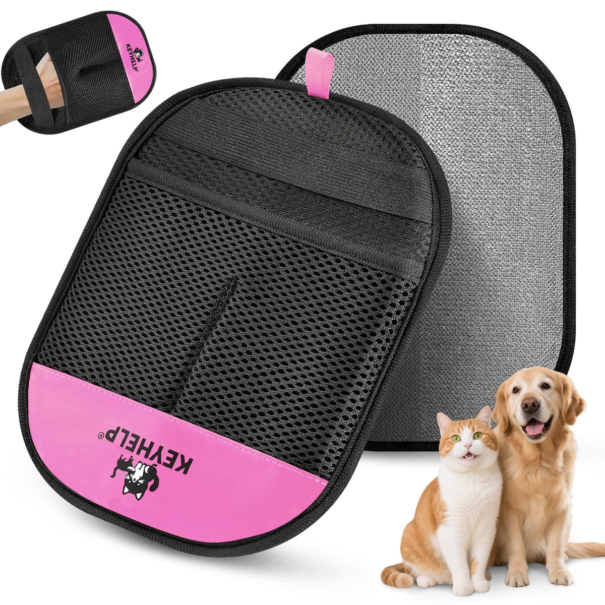 Pet Hair Removal Glove for Dogs & Cats, Newly Upgraded Reusable Electrostatic Pet Hair Glove, Magic Brush Pet Hair Remover Tool for Clothing, Couch, Carpet, Car Seat(Pink)