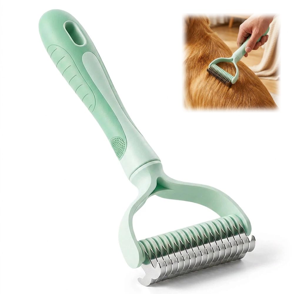Double-Sided Pet Grooming Brush, Undercoat Rake Deshedding Brush for Dogs and Cats,Extra Wide 17 Teeth Dog Detangler Comb,Pet Pro Grooming Tool For Long hair & Thick Coats (blue)