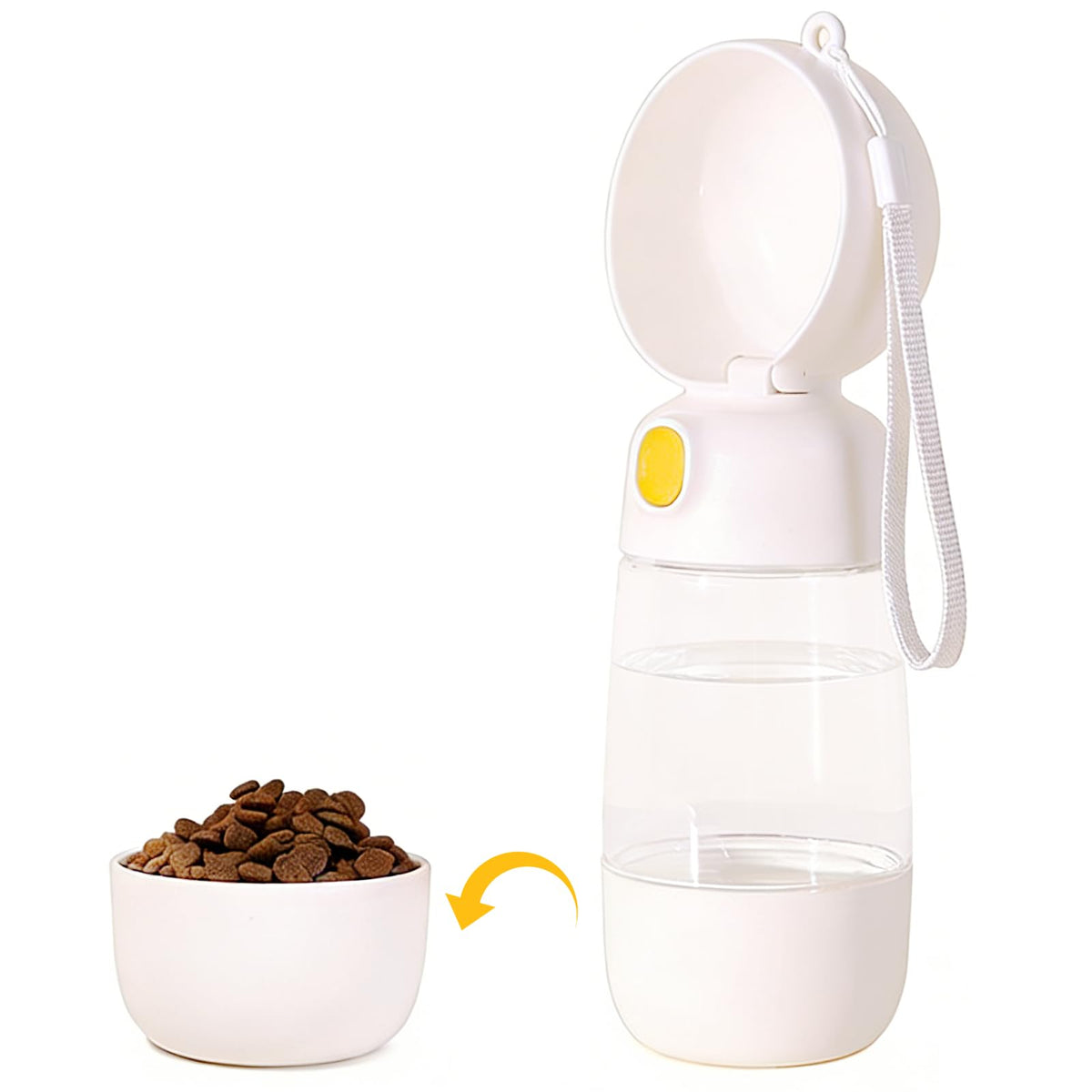 Portable Dog Water Bottle with Food Container 2 in 1(13.5oz White)