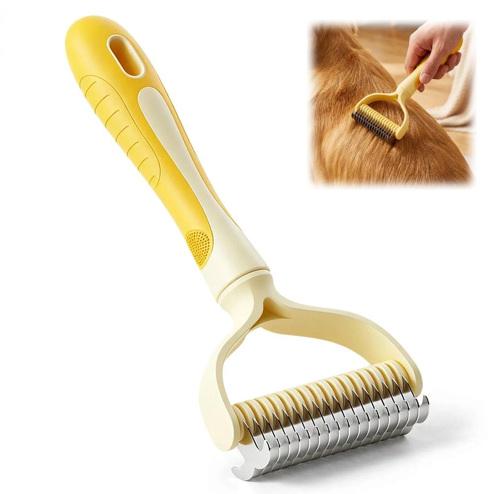 Double-Sided Pet Grooming Brush, Undercoat Rake Deshedding Brush for Dogs and Cats,Extra Wide 17 Teeth Dog Detangler Comb,Pet Pro Grooming Tool For Long hair & Thick Coats (blue)