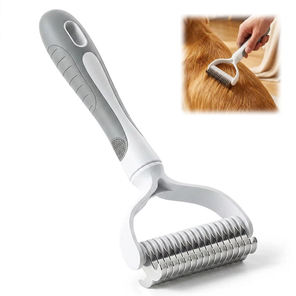 Double-Sided Pet Grooming Brush, Undercoat Rake Deshedding Brush for Dogs and Cats,Extra Wide 17 Teeth Dog Detangler Comb,Pet Pro Grooming Tool For Long hair & Thick Coats (blue)