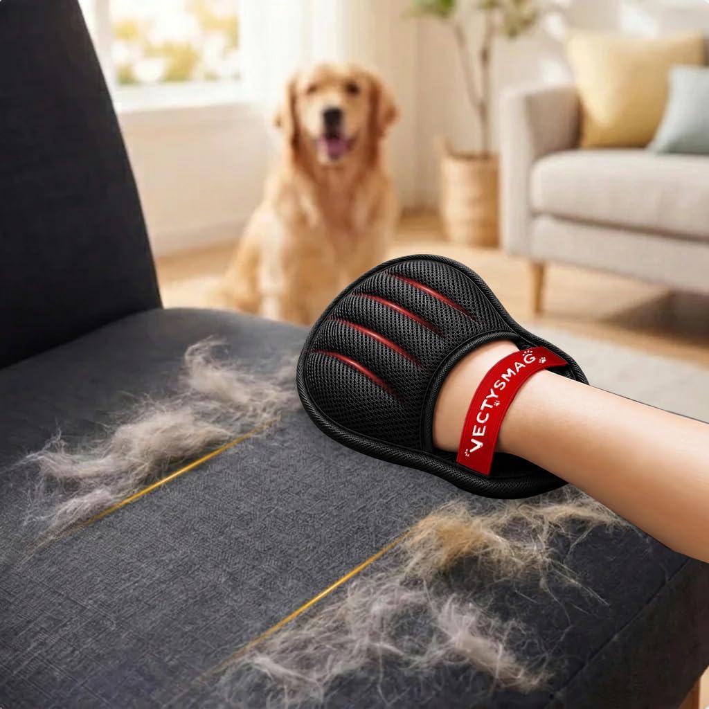 Pet Hair Removal Glove for Cats & Dogs,Upgraded Five-Finger Electrostatic Pet Hair Remover Glove,Reusable Magic Brush Pet Hair Remover Tool for Couch,Furniture,Car Seat,Carpet,Laundry(1pcs Black)
