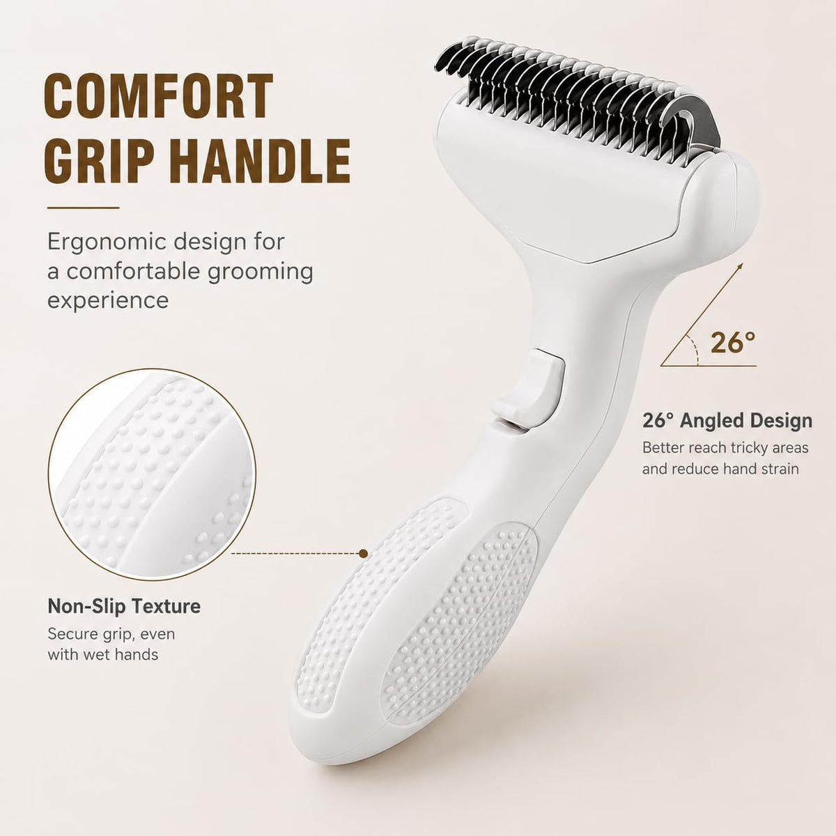 Dog Brush and Cat Brush for Shedding, Self Cleaning Pet Grooming Tool with Stainless Steel Teeth, One-Touch Hair Release Deshedding Comb for Long and Short Hair(white)