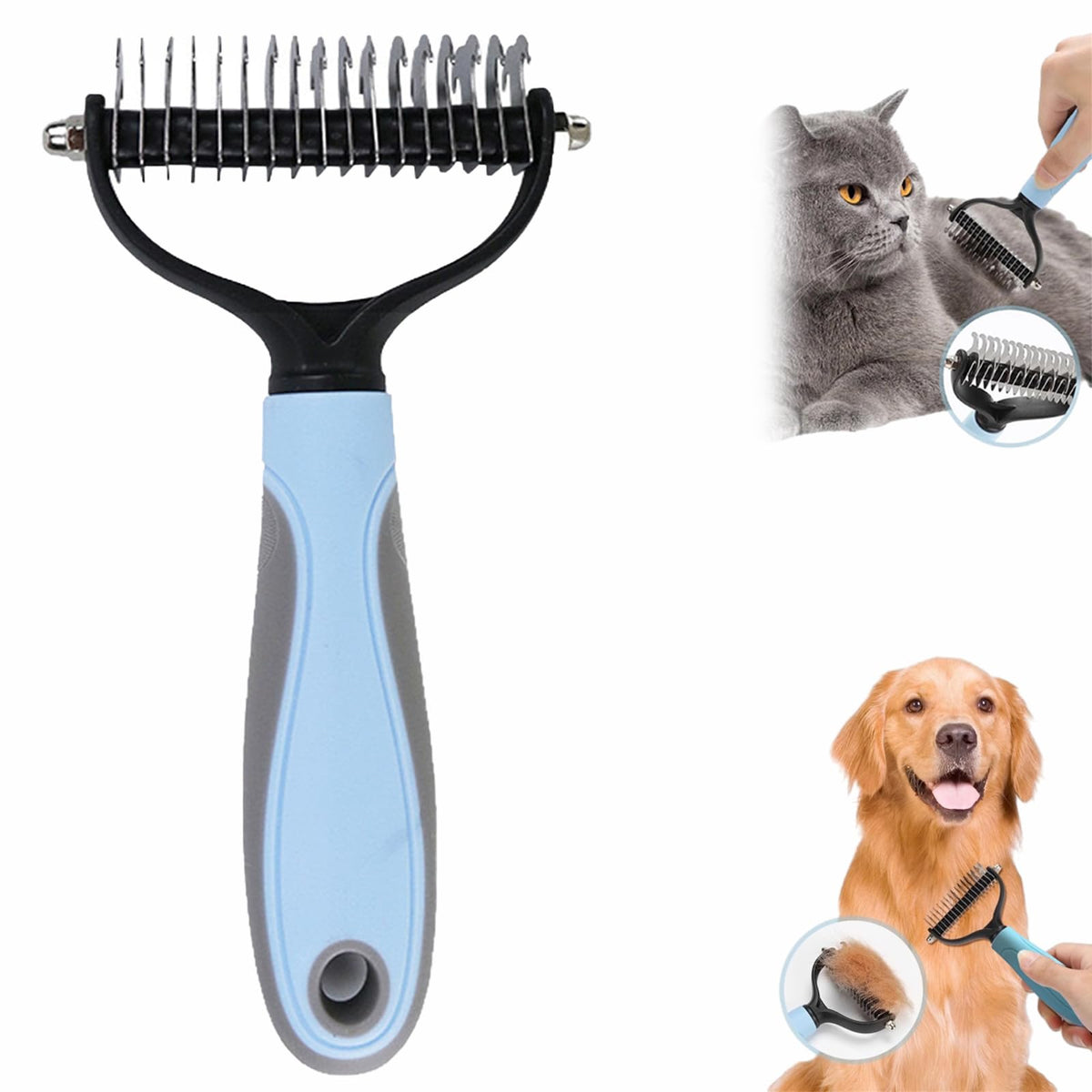 Licklo Glide and Shed Rake, Glide and Shed Rake for Dogs, Deshedding Grooming Comb Fur Brush, Double Sided Shedding Brush with 17 Teeth