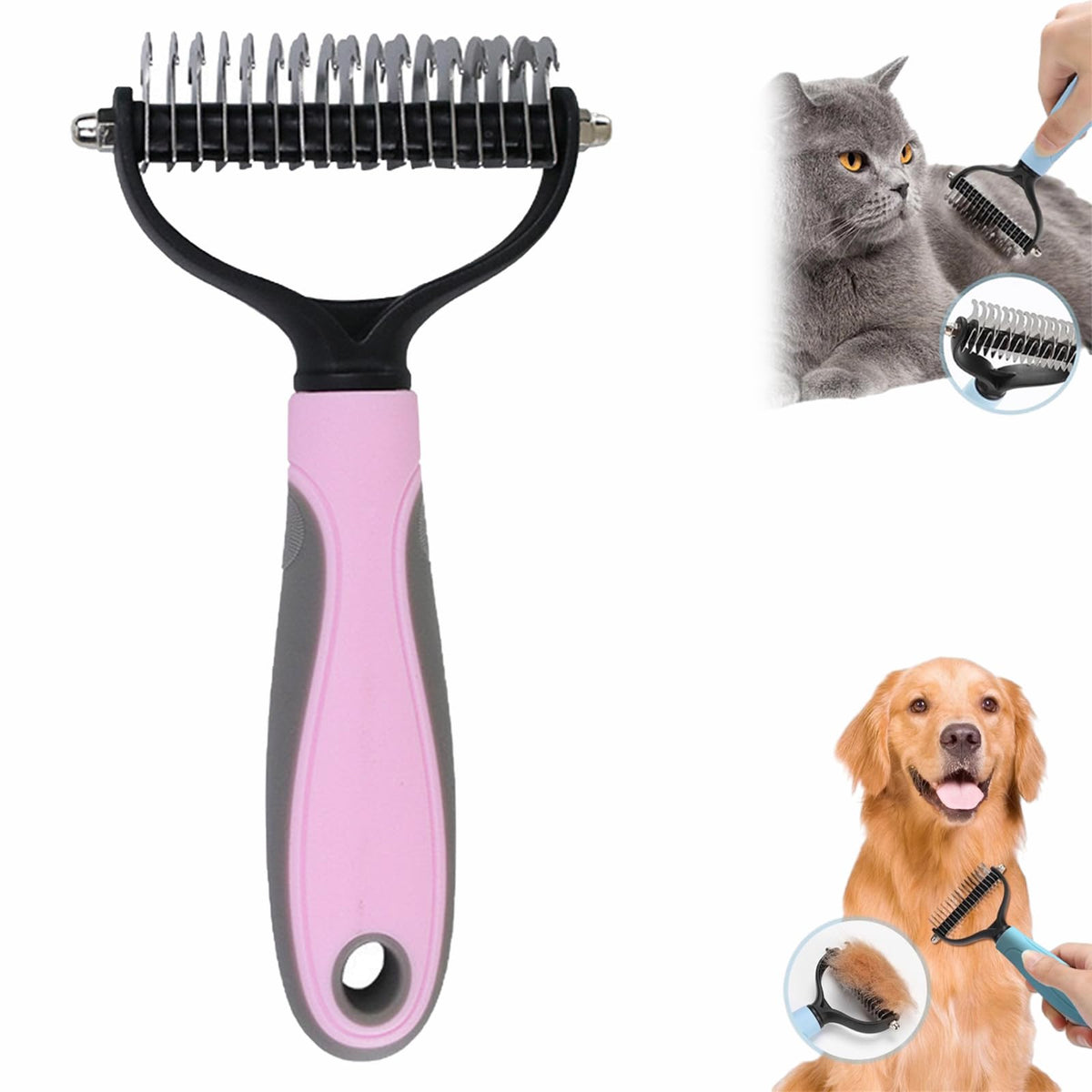 Licklo Glide and Shed Rake, Glide and Shed Rake for Dogs, Deshedding Grooming Comb Fur Brush, Double Sided Shedding Brush with 17 Teeth