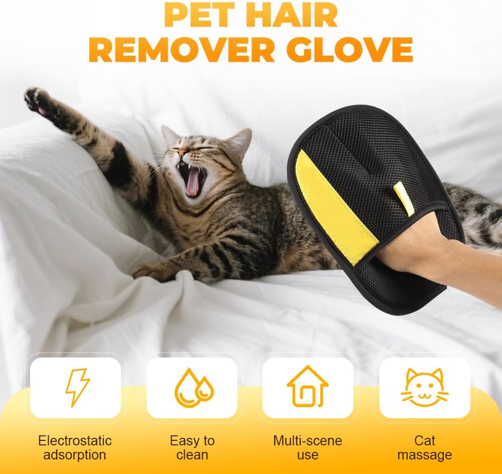 AprYew Electrostatic Gloves Pet Hair Removal Glove for Cats & Dogs, 2025 New Pet Hair Remover Glove for Couch, Furniture, Carpet, Curtain, Washable Reusable Animal Fur Removal Tool (2PCS)
