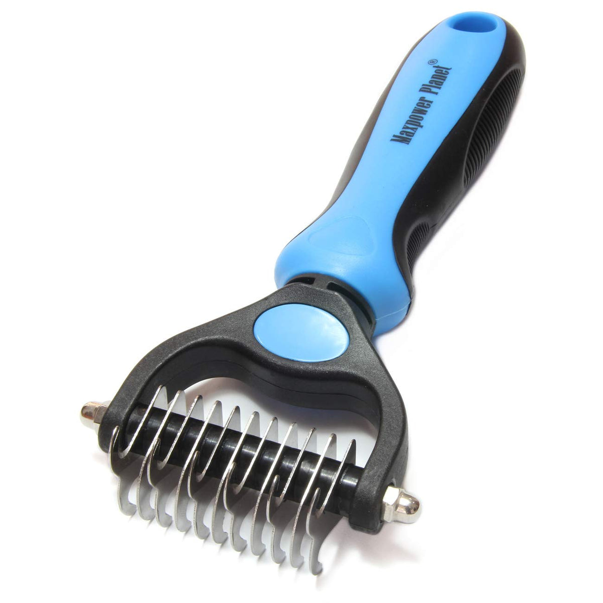 Maxpower Planet Hair Brush - Double Sided Shedding, Dematting Undercoat Rake for Dogs and Cats - Extra Wide Dog Grooming Brush, Reduce Shedding by 95%, Turquoise