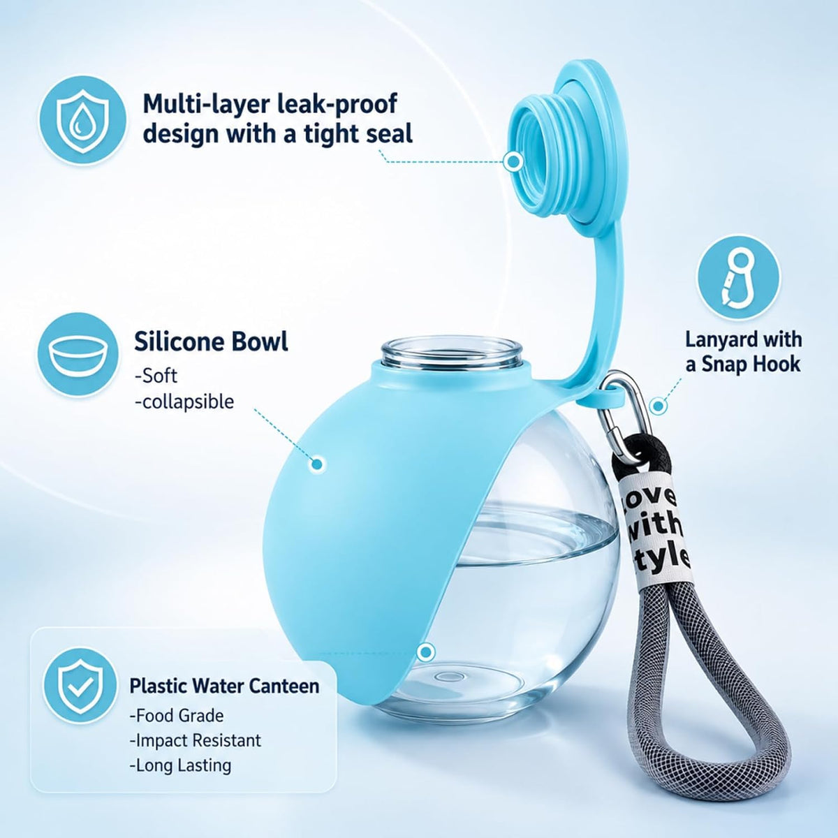2 Pack Portable Dog Water Bottle with Collapsible Silicone Bowl