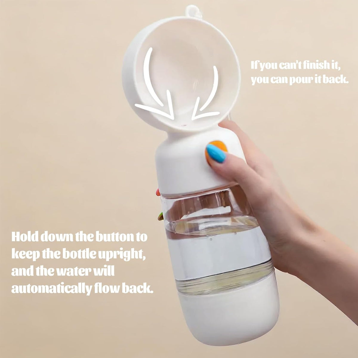 Portable Dog Water Bottle with Food Container 2 in 1(13.5oz White)
