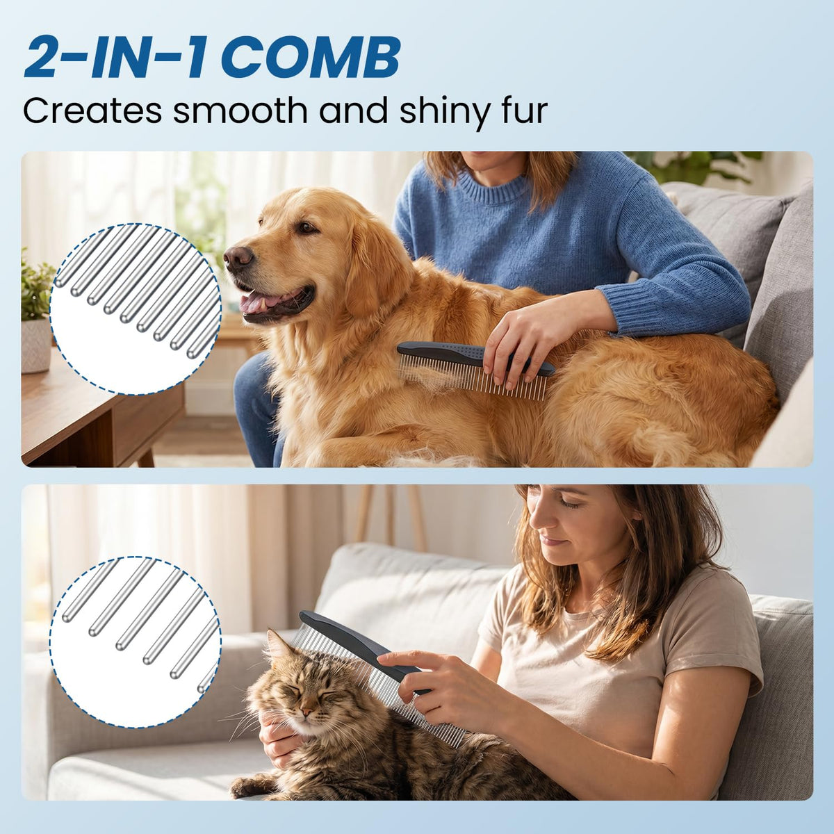 Undercoat Rake, Dematting Metal Comb and Bathing Brush For Dogs and Cats