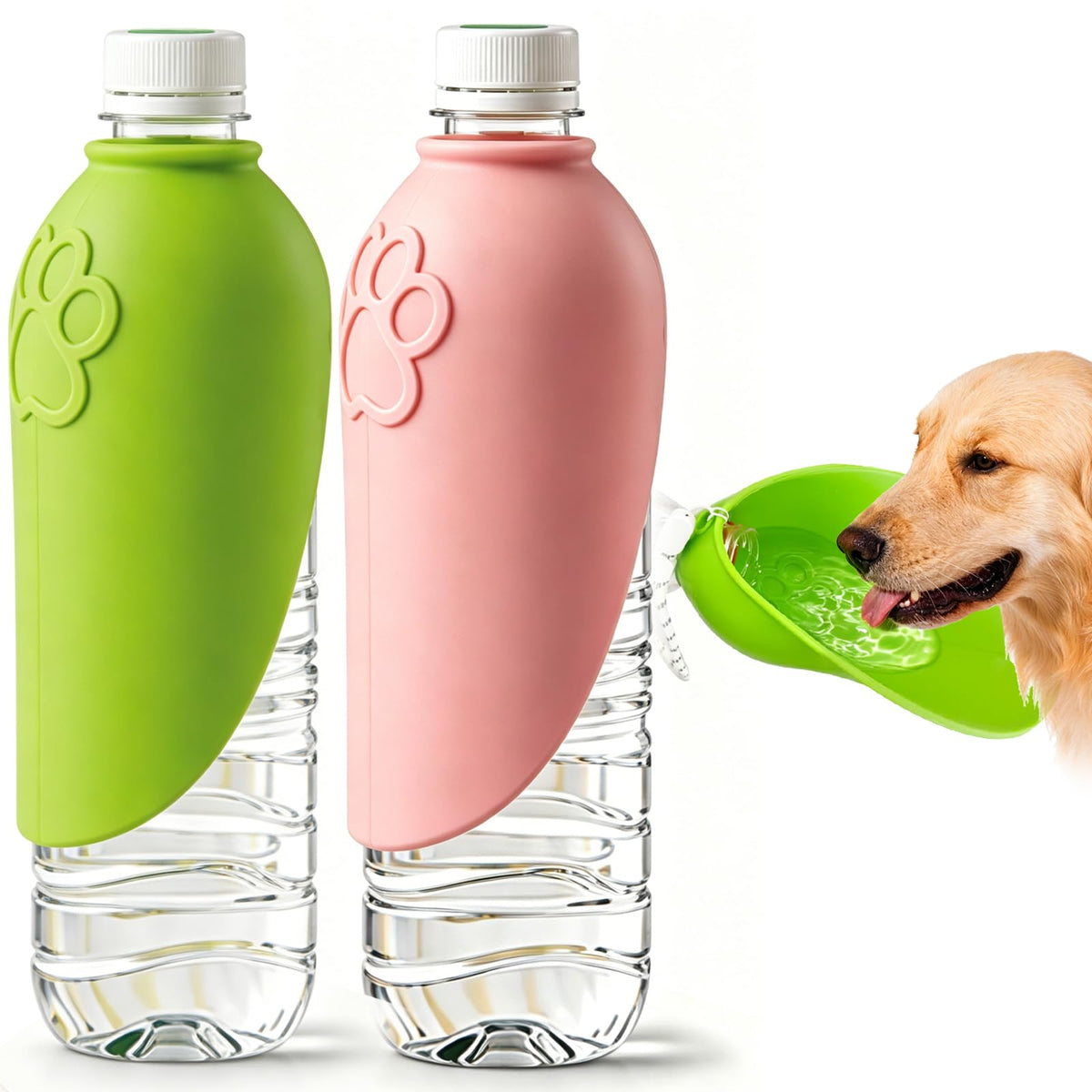 2pcs Portable Dog Water Bottle Attachment, Slip-on Pet Water Bowl for Walks