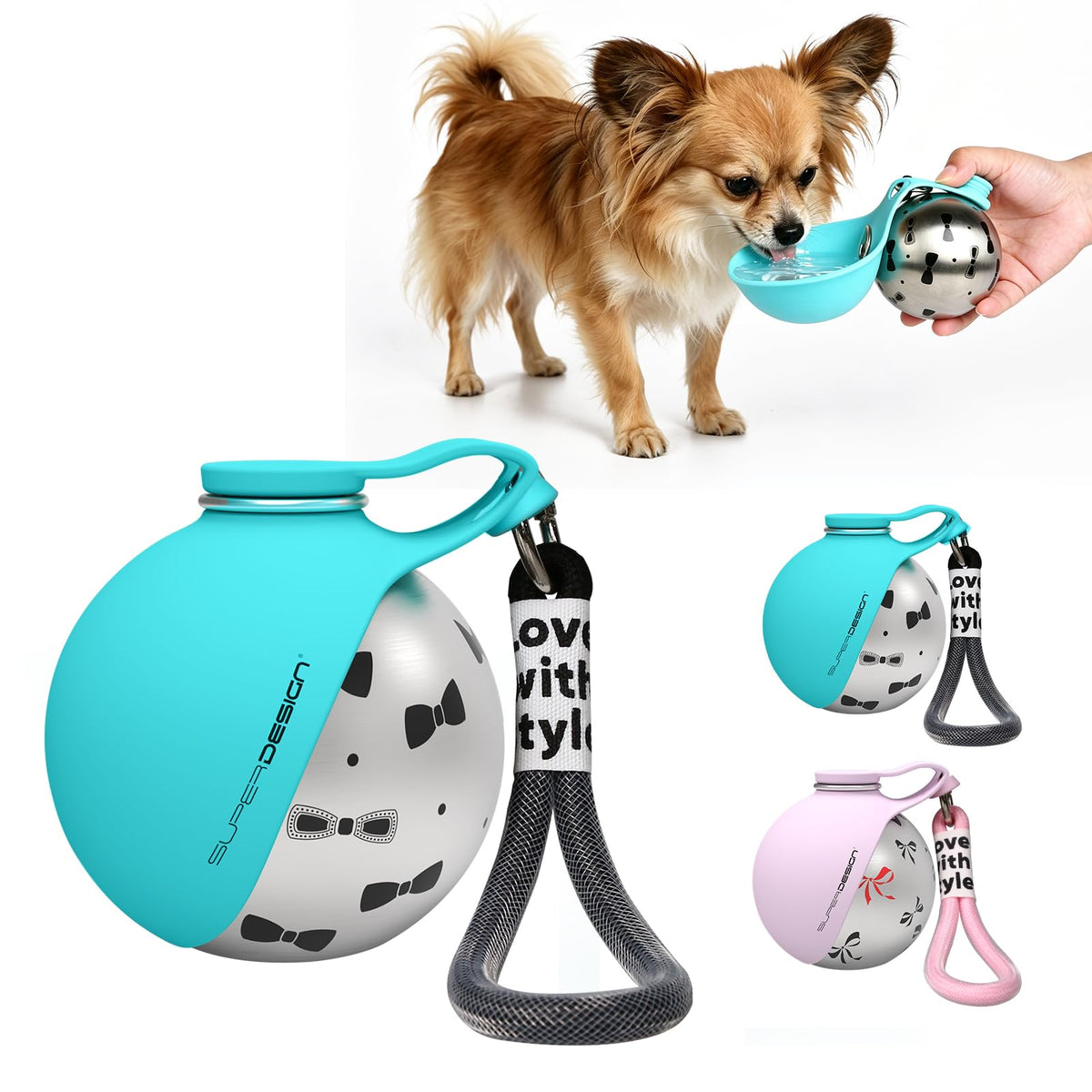 2-in-1 Portable Dog Water Bottle for Small Dogs - Leak-Proof & Compact Dog Travel Water Bottle -Stainless Steel Bottle & Silicone Bowl - Ideal for Walking, Hiking & Travels (10 fl oz, Pink)