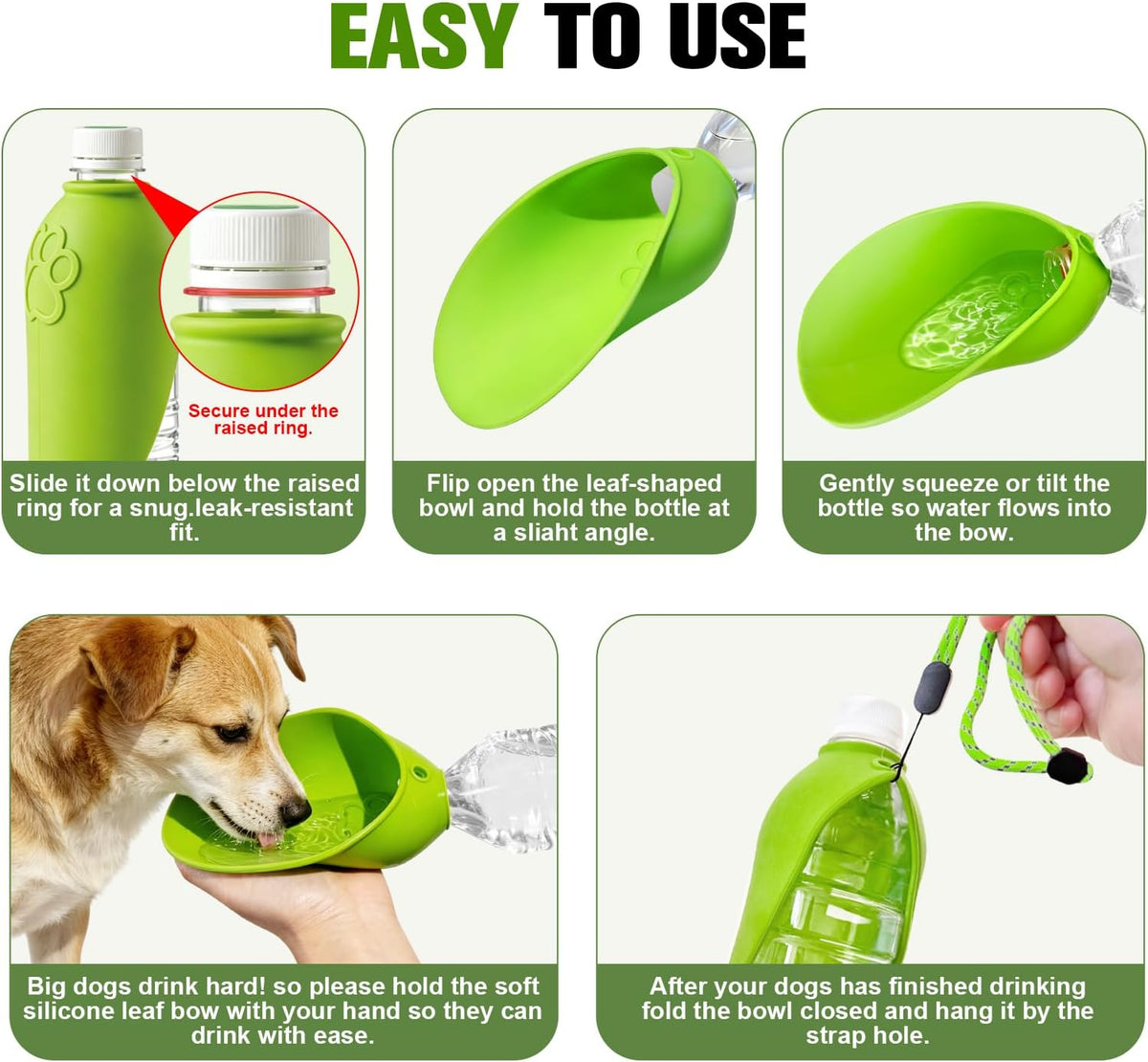 2pcs Portable Dog Water Bottle Attachment, Slip-on Pet Water Bowl for Walks