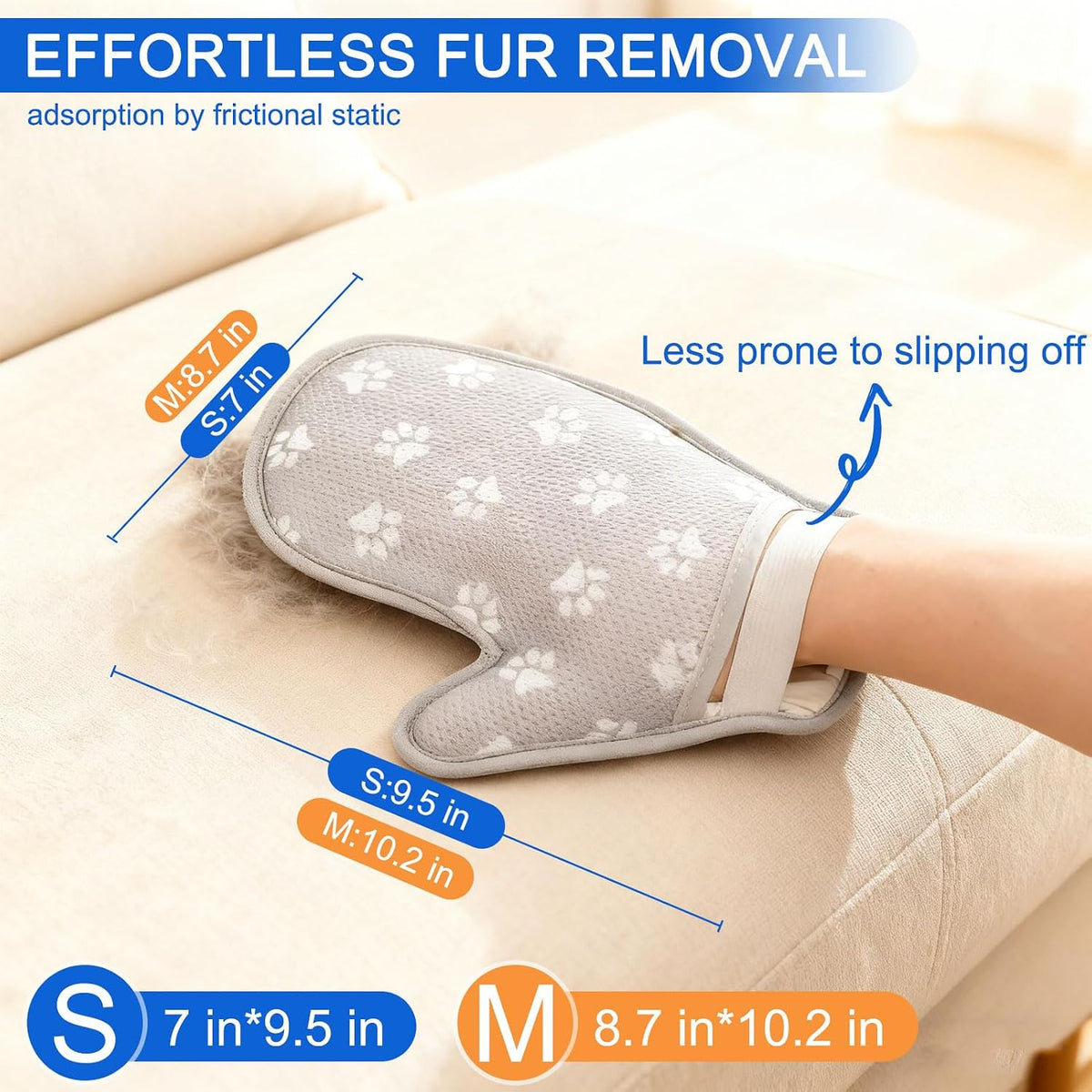 EXPAWLORER Pet Hair Removal Glove for Dogs & Cats, Washable Reusable Electrostatic Magic Brush Pet Hair Remover Glove, Upgraded Fur Removal Tool Grooming for Carpet Couch Sofa Clothing Car Seat, S