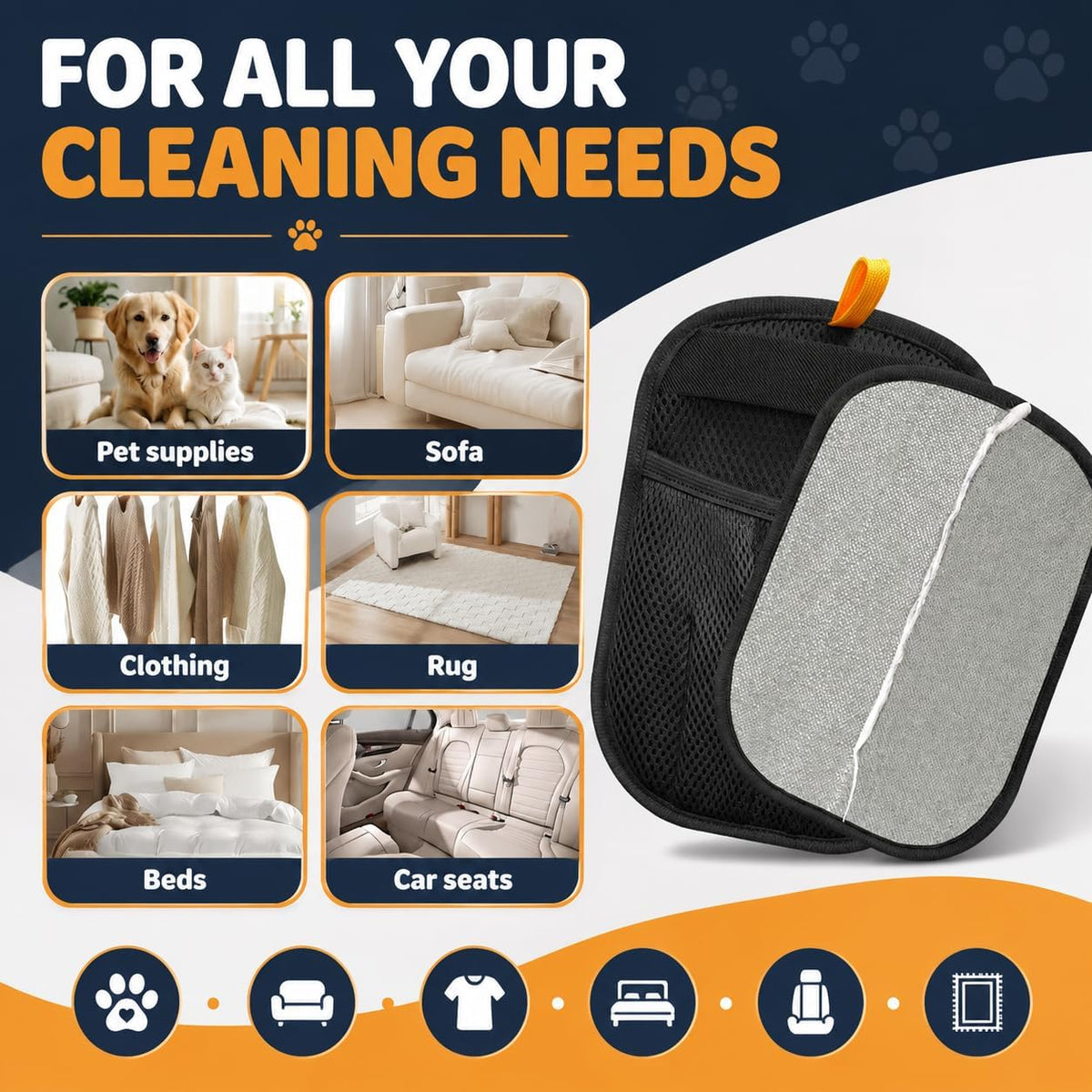 Pet Hair Removal Glove for Dogs & Cats, Reusable Couch Carpet Car Fur Mitt