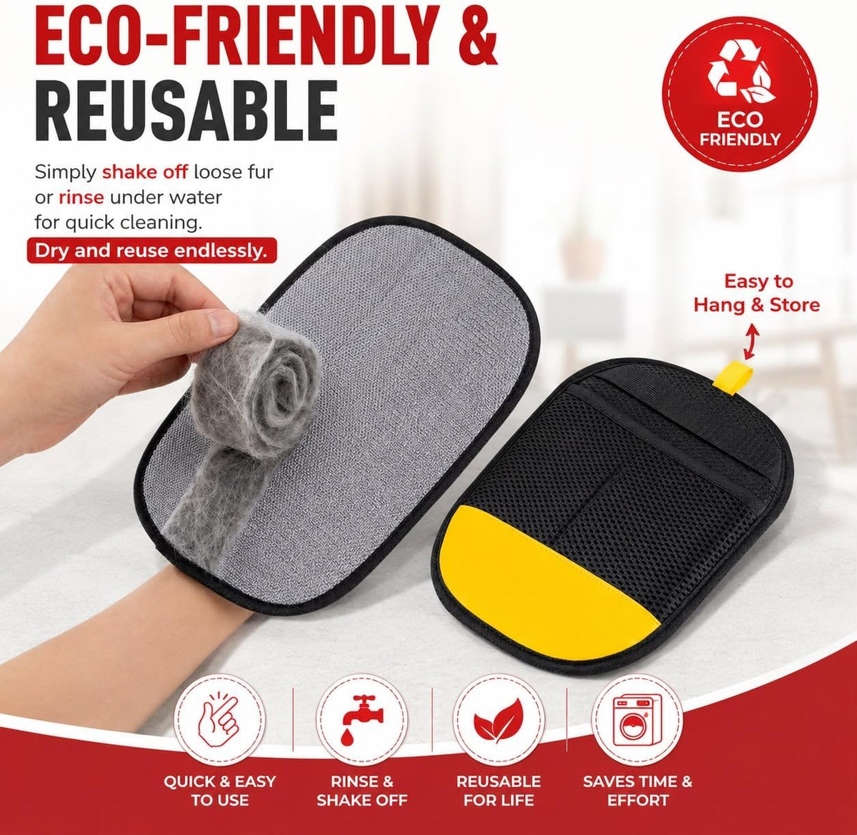 Pet Hair Removal Gloves for Dogs Cats, Reusable Fur Remover Glove, 2 Pack