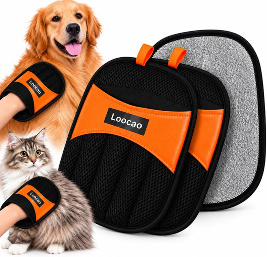Pet Hair Remover Gloves, 2 Pack Reusable Dog Hair Glove & Cat Hair Remover Glove, Fur Remover Mitt for Couch, Furniture, Carpet & Clothes