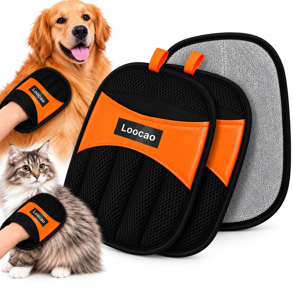 Pet Hair Remover Gloves, 2 Pack Reusable Dog Hair Glove & Cat Hair Remover Glove, Fur Remover Mitt for Couch, Furniture, Carpet & Clothes