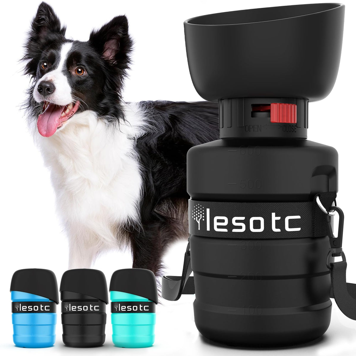 lesotc Dog Water Bottle, Portable Pet Dispenser with Water Bowl, Leak Proof Pet Travel Squeeze Bottle, Puppy Essentials Dog Stuff Accessories for Outdoor Walking, Hiking, Camping