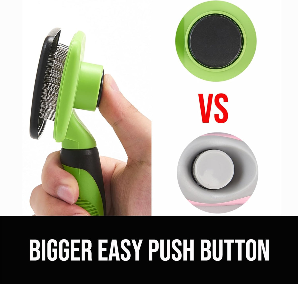 Self-Cleaning Slicker Brush for Dogs and Cats, Pet Grooming Brush for Shedding and Loose Fur, Stainless Steel Bristles, Textured Grip, Green