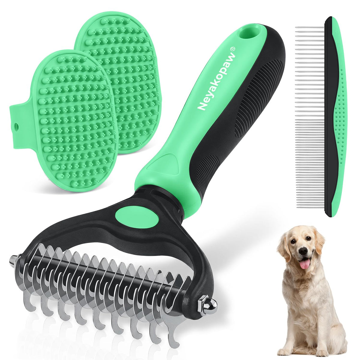 Undercoat Rake, Dematting Metal Comb and Bathing Brush For Dogs and Cats