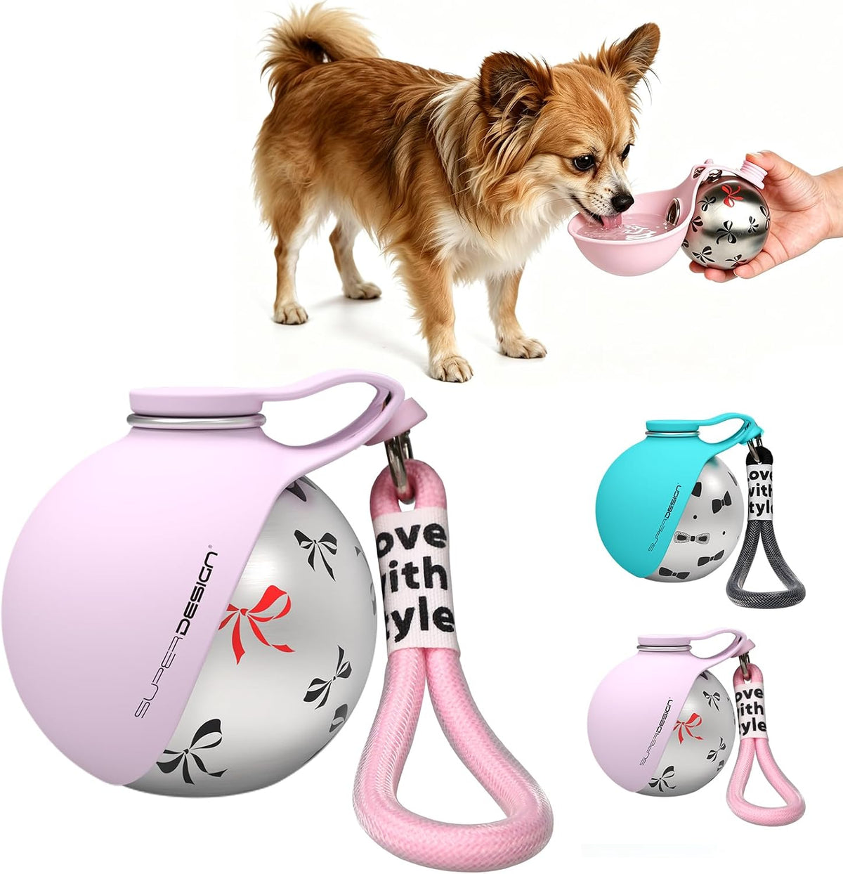 2-in-1 Portable Dog Water Bottle for Small Dogs - Leak-Proof & Compact Dog Travel Water Bottle -Stainless Steel Bottle & Silicone Bowl - Ideal for Walking, Hiking & Travels (10 fl oz, Pink)