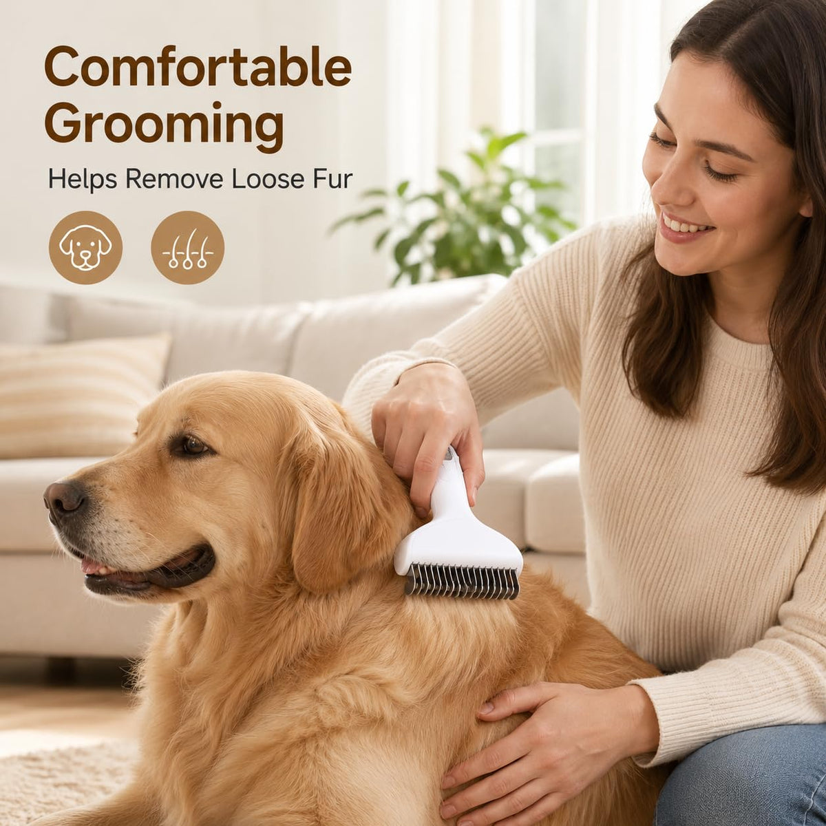 Dog Brush and Cat Brush for Shedding, Self Cleaning Pet Grooming Tool with Stainless Steel Teeth, One-Touch Hair Release Deshedding Comb for Long and Short Hair(white)
