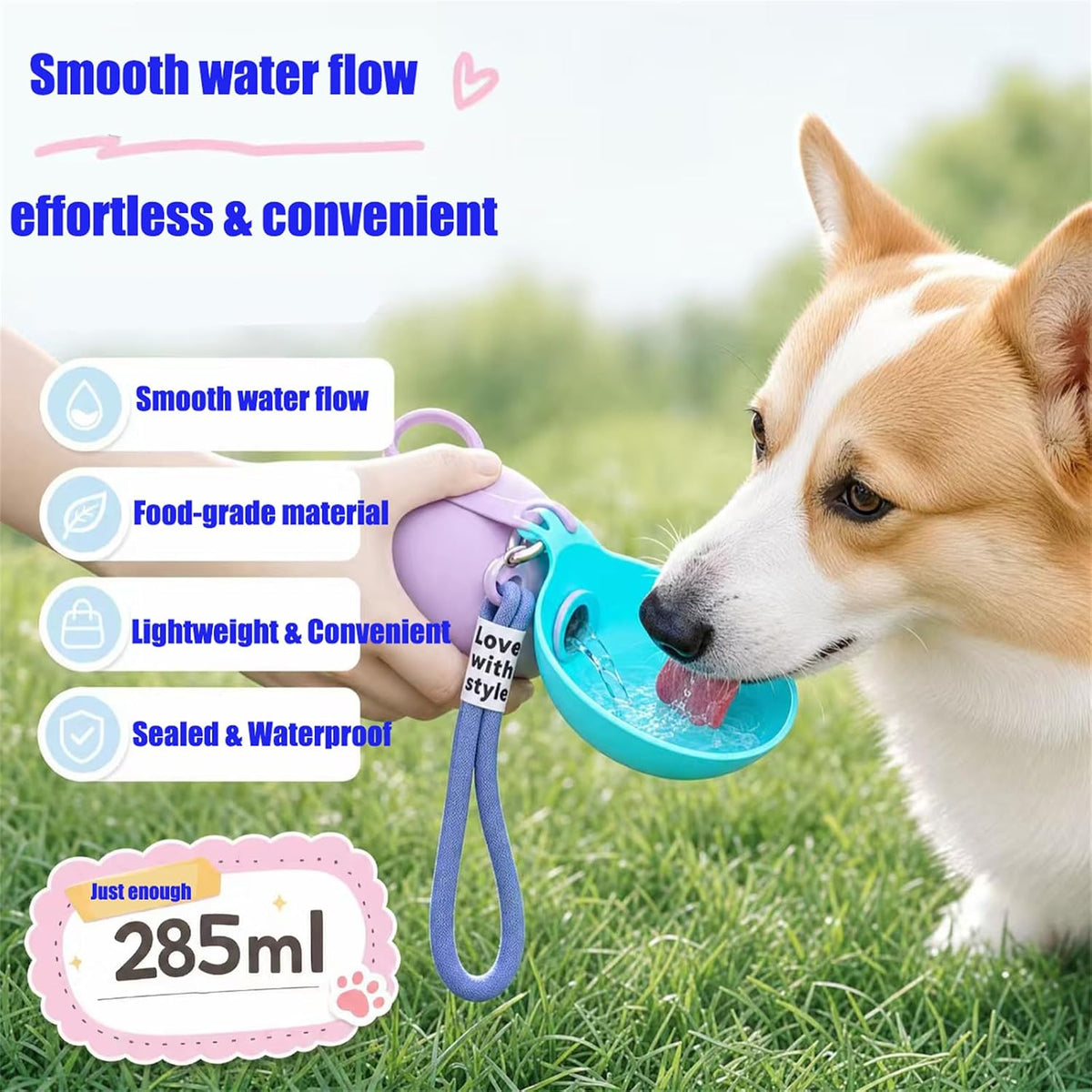 Portable Dog Water Bowl 10oz, Leak Proof No Spill Travel Water Dispenser
