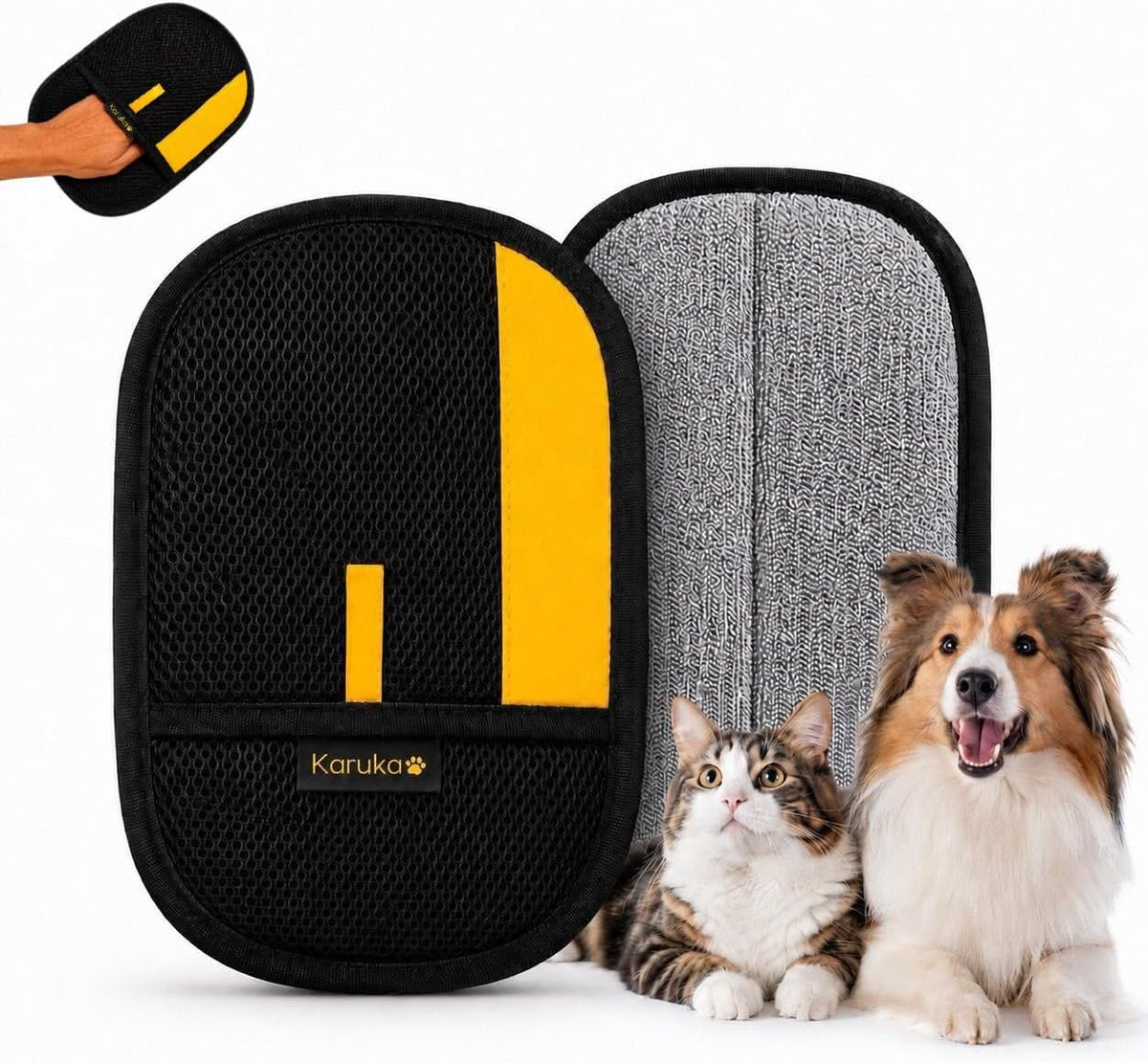 Karuka Pet Hair Removal Glove for Dogs & Cats - Upgraded Reusable Electrostatic Pet Hair Glove, Pet Hair Remover Tool for Laundry, Couch, Carpet & Car Seat, Gentle Grooming Mitt