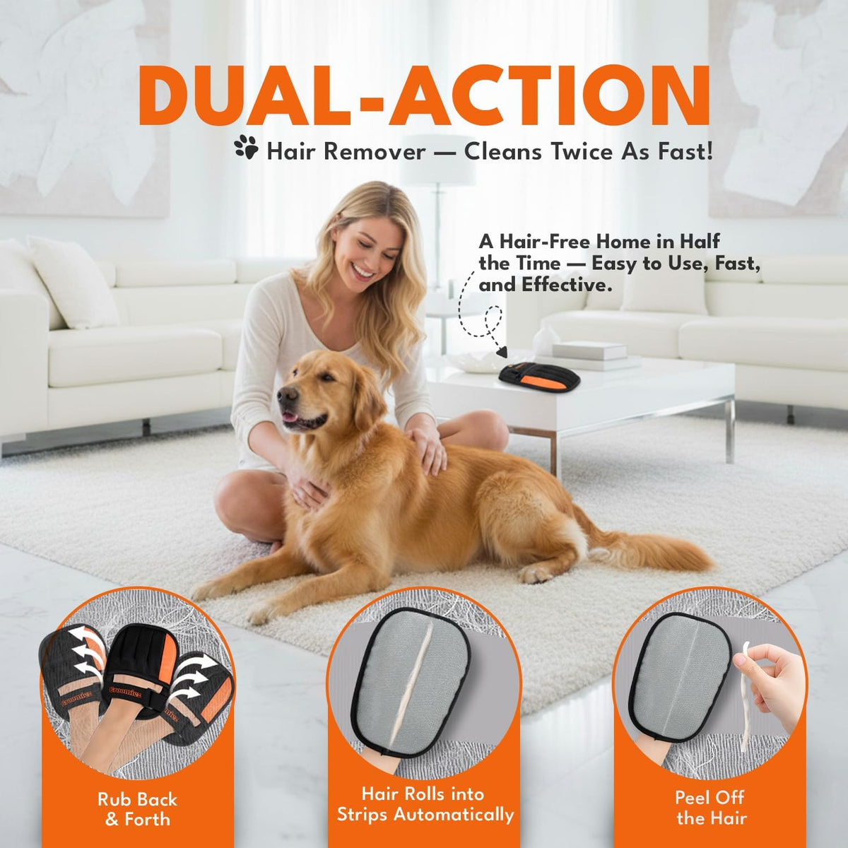 2 PCS Pet Hair Removal Gloves Set with Storage Bag – Electrostatic Dog & Cat Fur Remover Mitt for Furniture, Couch, Clothes & Car – Reusable & Washable Hair Cleaning Gloves