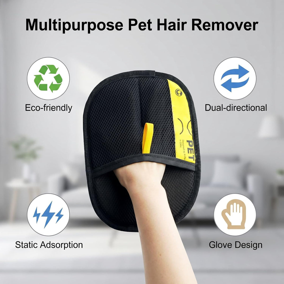Pet Hair Removal Glove for Dogs & Cats, Suitable for Clothing, Bed, Couch, Carpet, Car Seat