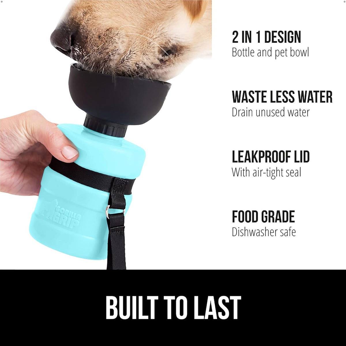 GORILLA GRIP Portable Dog Water Bottle, Food Grade Silicone, 20oz Turquoise
