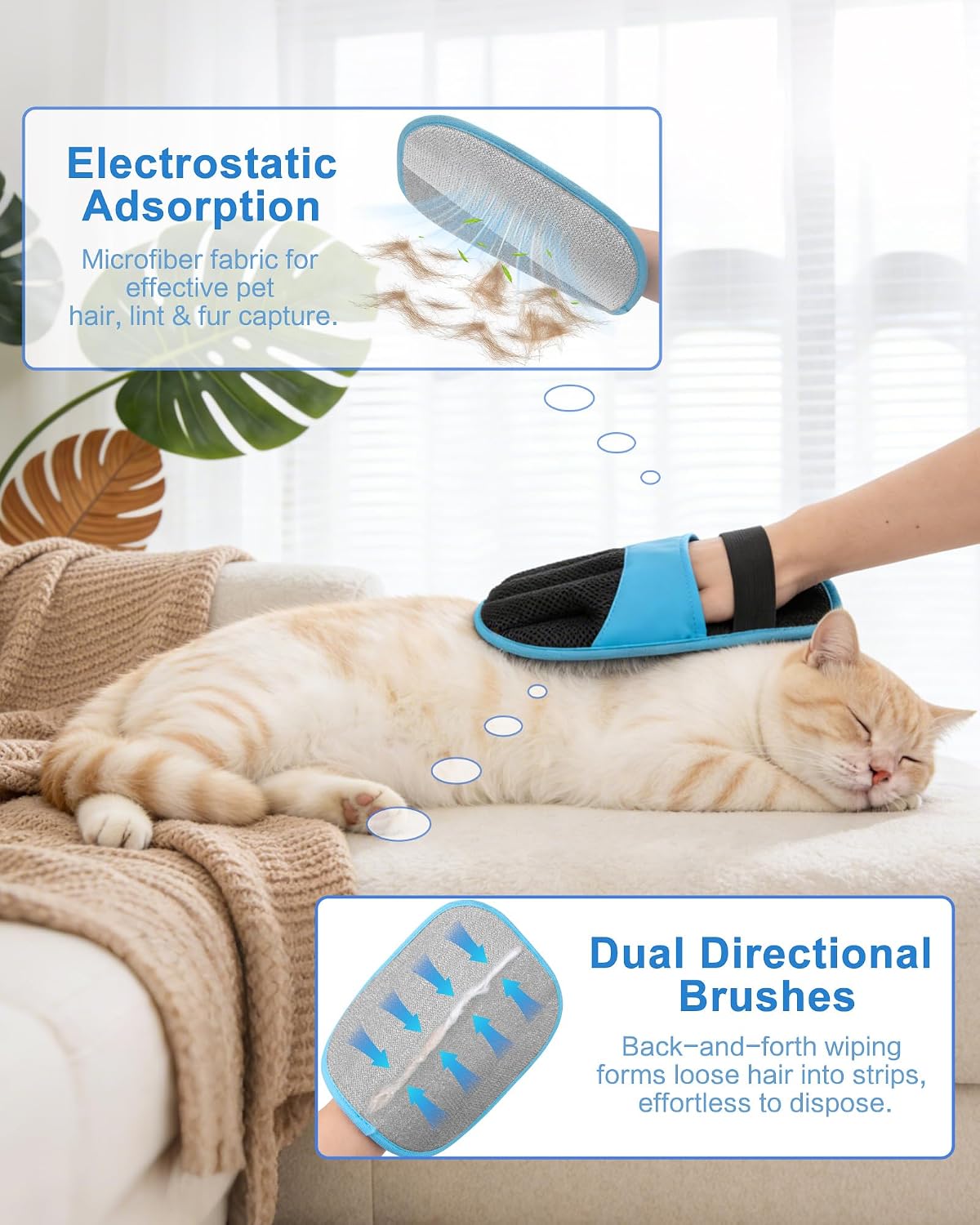 2 Pack Pet Hair Removal Glove, Five-Finger Tool for Dogs and Cats