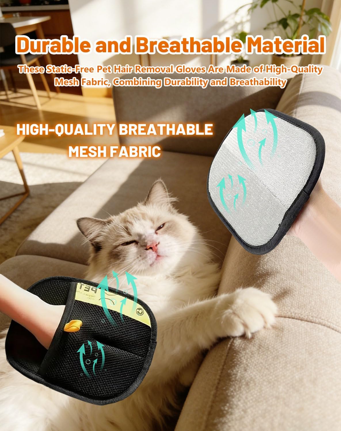 2PCS Hair Removal Glove, Pet Hair Removal Tool, Reusable Removal Tool for Couch, Furniture, Carpet, Car Seat, Cat Grooming Tools
