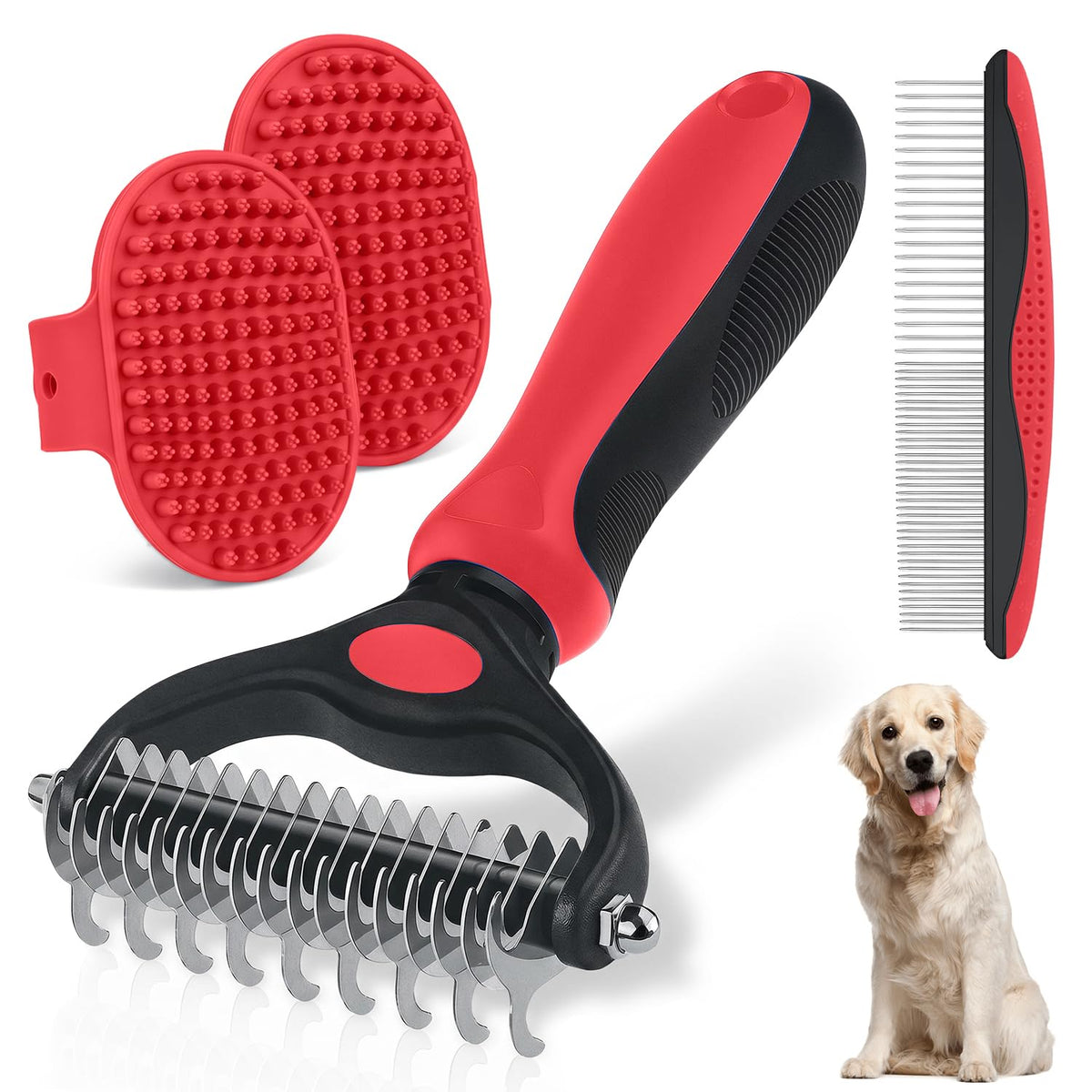 Undercoat Rake, Dematting Metal Comb and Bathing Brush For Dogs and Cats