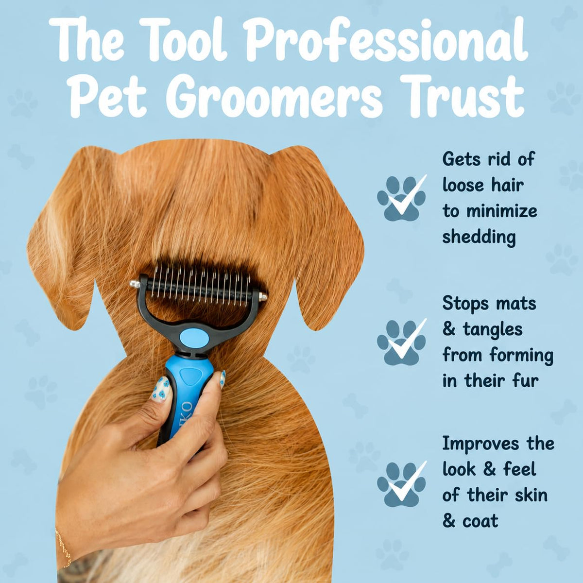 Sinko Shedding Brush For Dog and Cat, Undercoat Rake with Extra Wide Double-Sided Stainless Teeth for Detangling, Deshedding, Brushing & Removing Shed Fur, Knots, Mats, and Tangles in Pets (Blue)