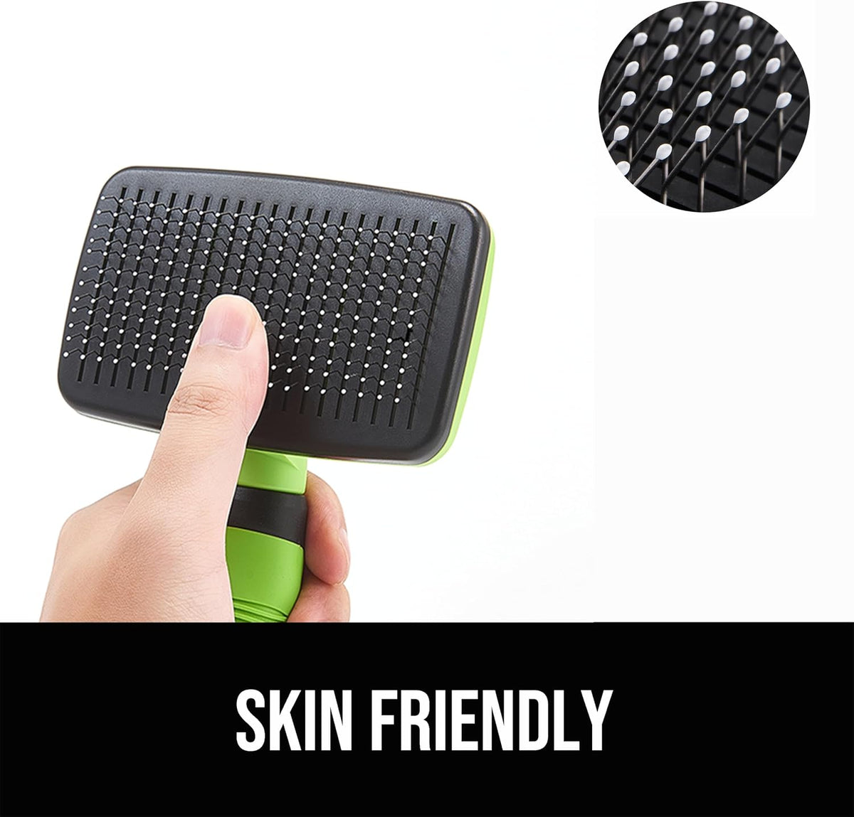 Self-Cleaning Slicker Brush for Dogs and Cats, Pet Grooming Brush for Shedding and Loose Fur, Stainless Steel Bristles, Textured Grip, Green