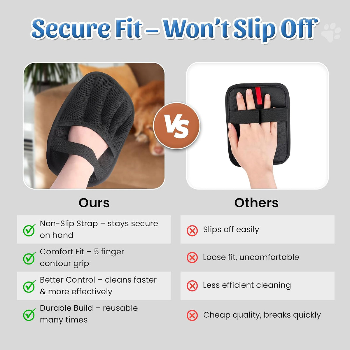 Pet Hair Removal Glove for Furniture and Clothes - Reusable Lint and Fur Sweeper Mitt for Couches, Car Seats, and Upholstery