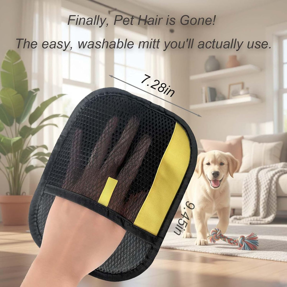 Pet Hair Removal Glove Electrostatic Reusable Washable Pet Hair Glove for Dogs & Cats, Hair Removal Mitt for Sofa, Carpet, Car Seats, Clothing, Furniture, 1 Pack