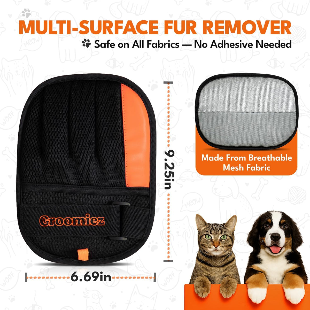 2 PCS Pet Hair Removal Gloves Set with Storage Bag – Electrostatic Dog & Cat Fur Remover Mitt for Furniture, Couch, Clothes & Car – Reusable & Washable Hair Cleaning Gloves