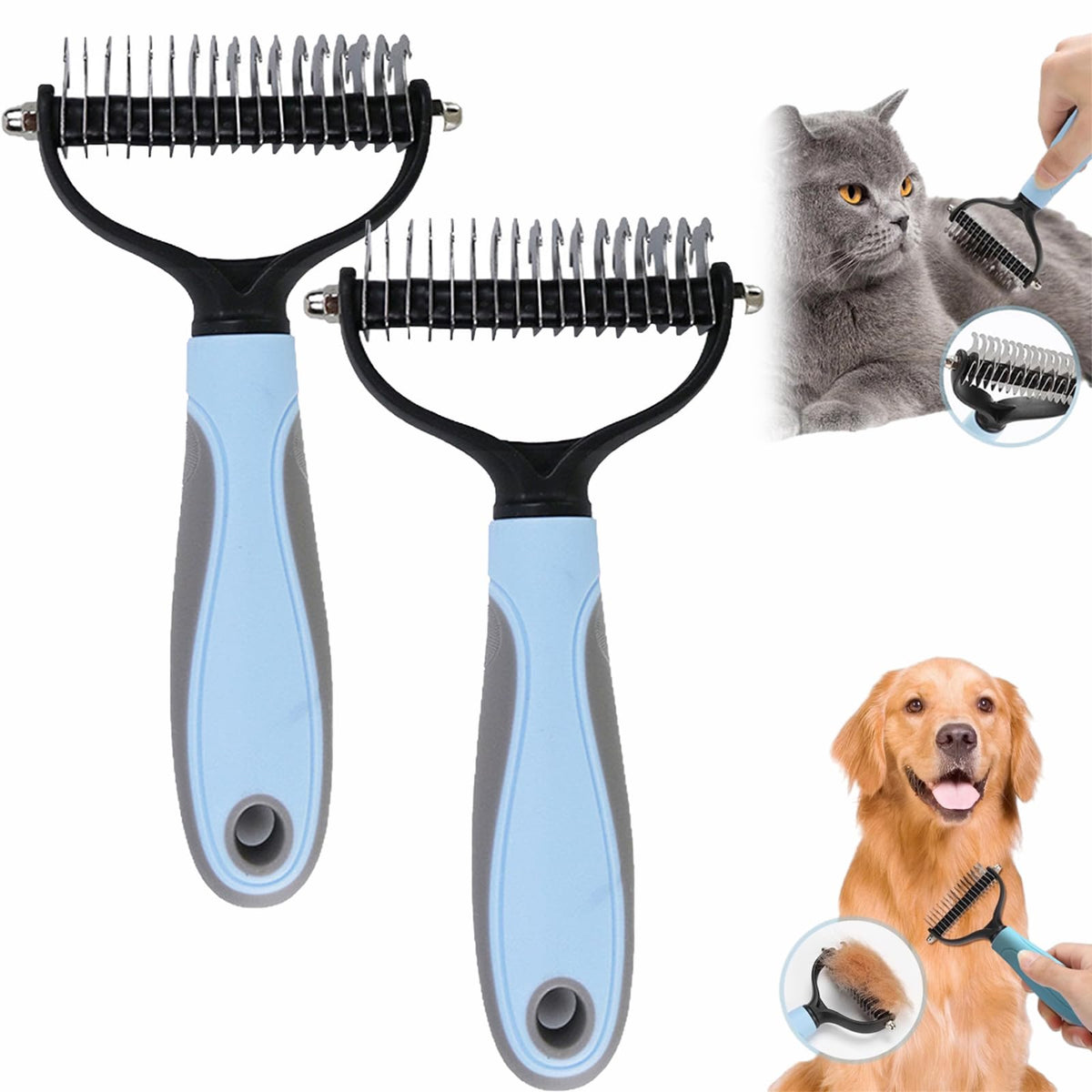 Licklo Glide and Shed Rake, Glide and Shed Rake for Dogs, Deshedding Grooming Comb Fur Brush, Double Sided Shedding Brush with 17 Teeth