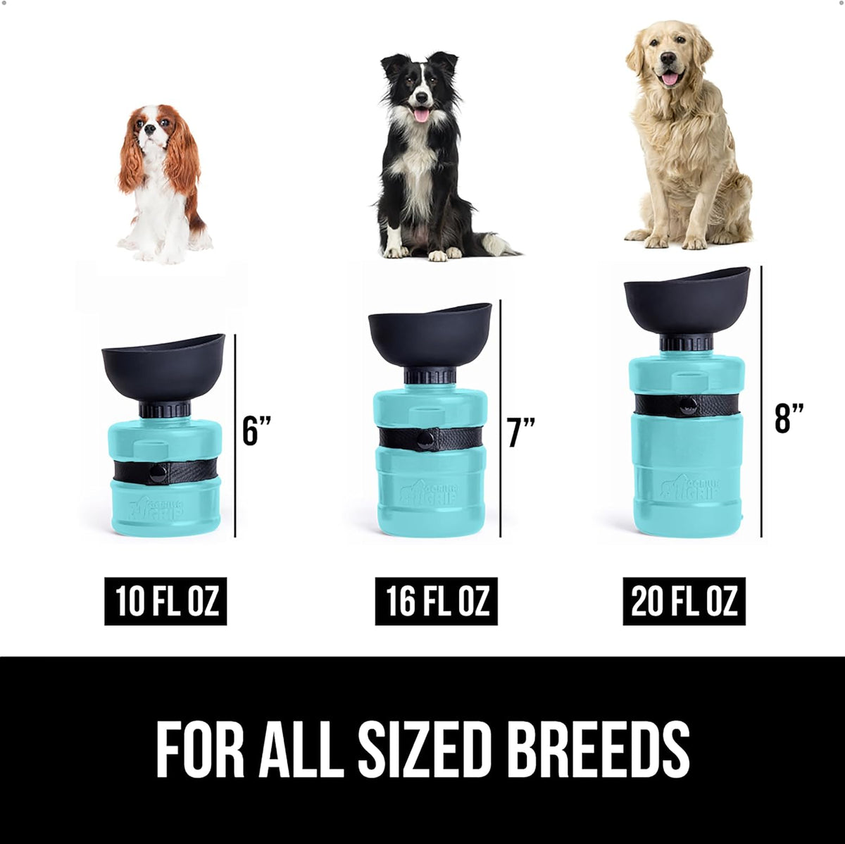 GORILLA GRIP Portable Dog Water Bottle, Food Grade Silicone, 20oz Turquoise