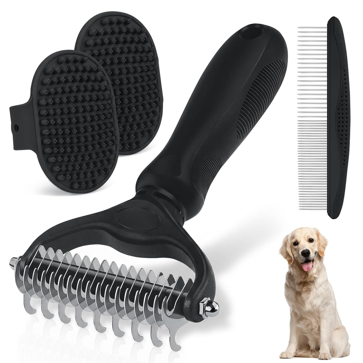 Undercoat Rake, Dematting Metal Comb and Bathing Brush For Dogs and Cats
