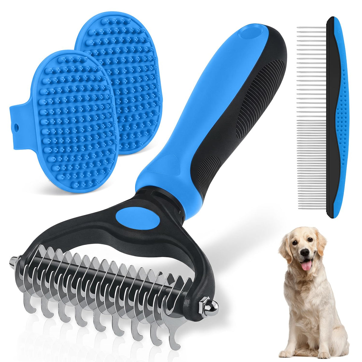 Undercoat Rake, Dematting Metal Comb and Bathing Brush For Dogs and Cats